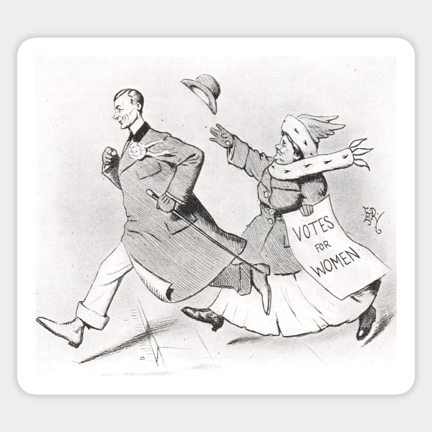 Suffragette chasing a candidate at the  Croydon by-election of 1909 Sticker by artfromthepast